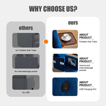 Convertible Sleeper Chair Bed | 3-in-1 Pull-Out Sofa with Charging Station & Tray Table