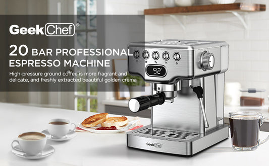 Geek Chef Espresso Machine | 20 Bar Coffee Maker with Milk Frother for Latte & Cappuccino
