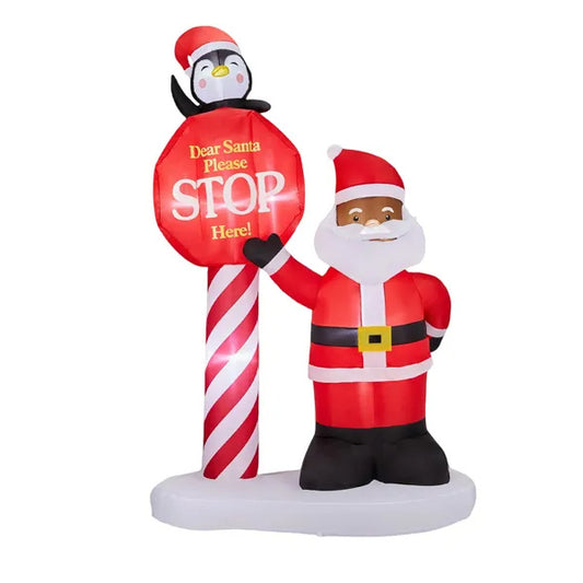 8.2FT Inflatable Black Santa & Road Sign | Lighted Christmas Yard Decoration