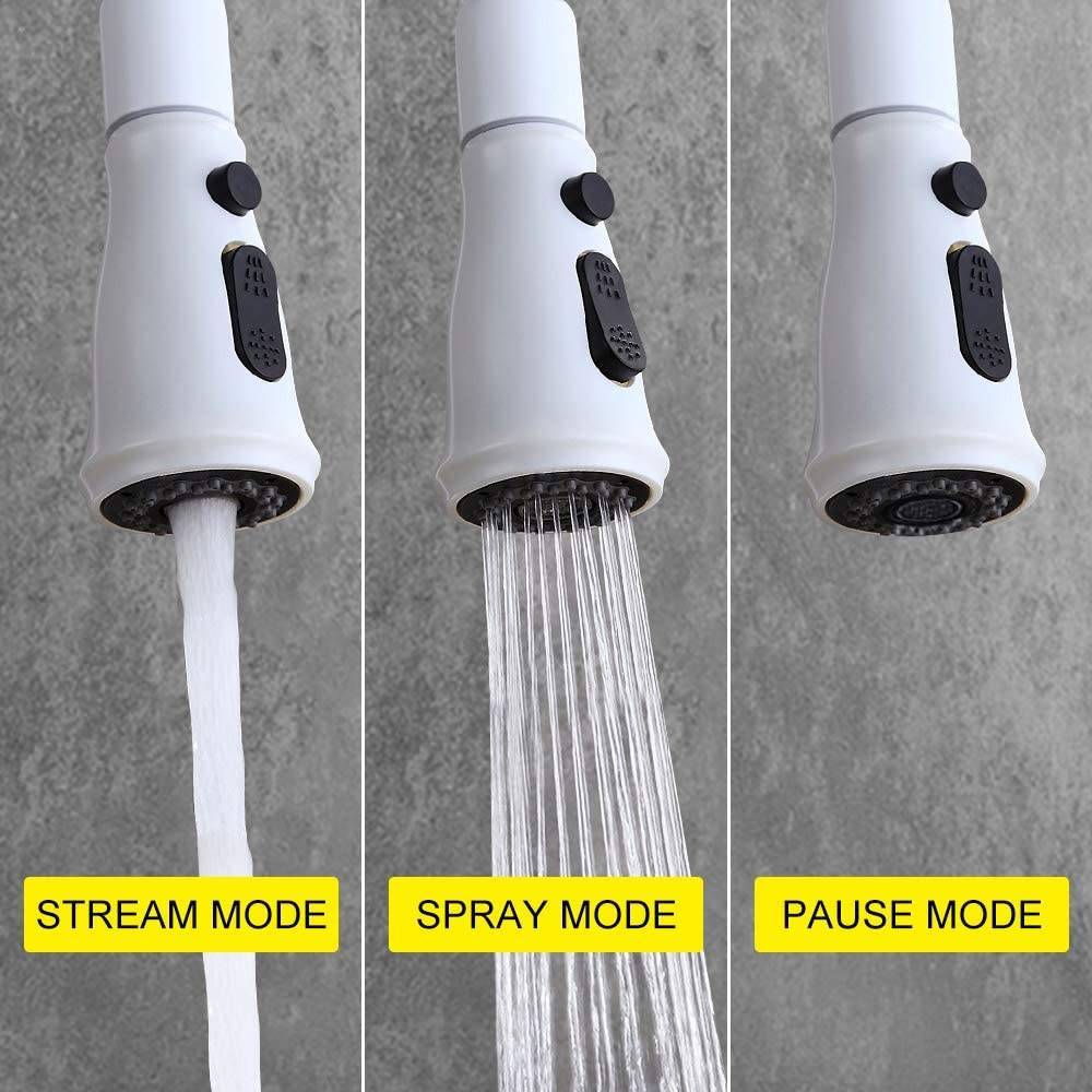 Kitchen Faucet With Pull Out Sprayer | White Finish, 3 Spray Settings