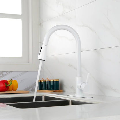 Kitchen Faucet With Pull Out Sprayer | White Finish, 3 Spray Settings