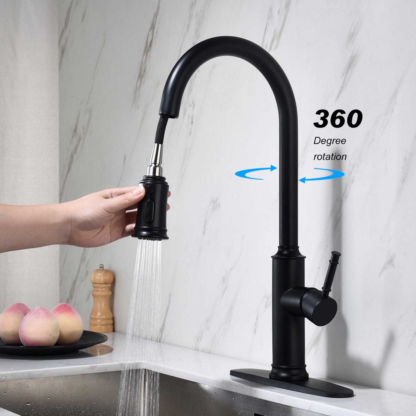 Contemporary Kitchen Faucet with Pull-Down Spray | Single Handle Stainless Steel
