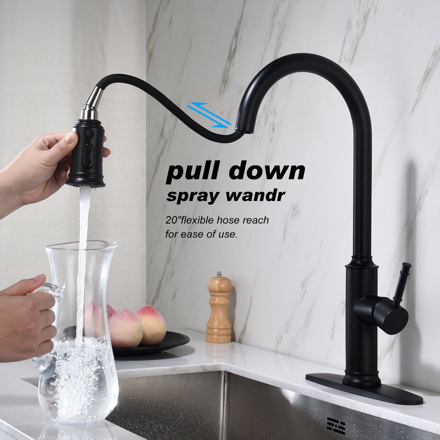 Contemporary Kitchen Faucet with Pull-Down Spray | Single Handle Stainless Steel