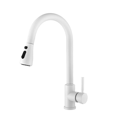 Kitchen Faucet With Pull Out Sprayer | White Finish, 3 Spray Settings