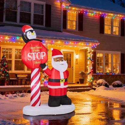 8.2FT Inflatable Black Santa & Road Sign | Lighted Christmas Yard Decoration