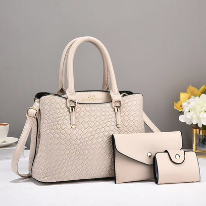 Woven Texture Three-Piece Shoulder Bag Set | Large Capacity Handbag Combo