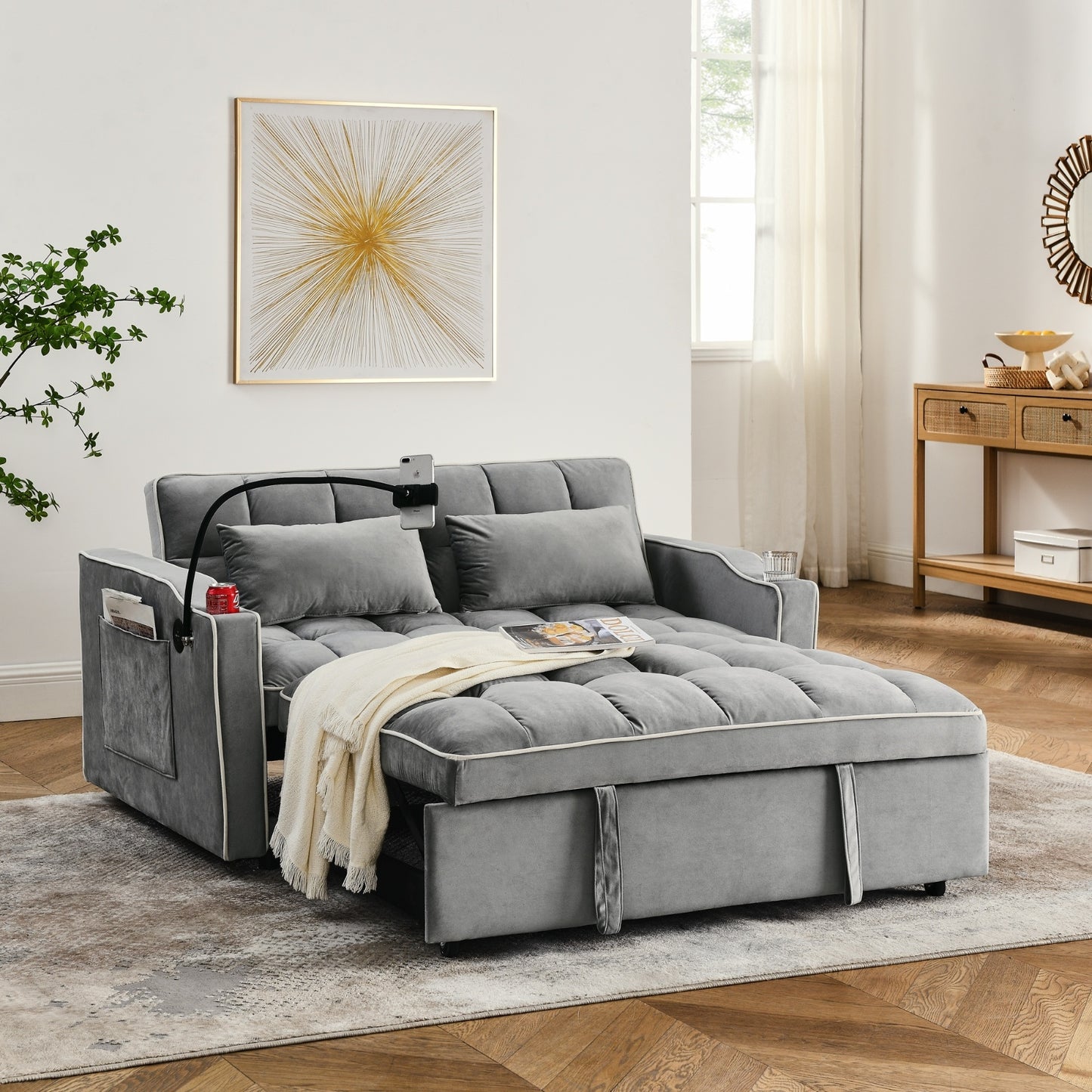 Modern Convertible Sofa Bed | 3-Length Foldable Sofa with Recliner Feature