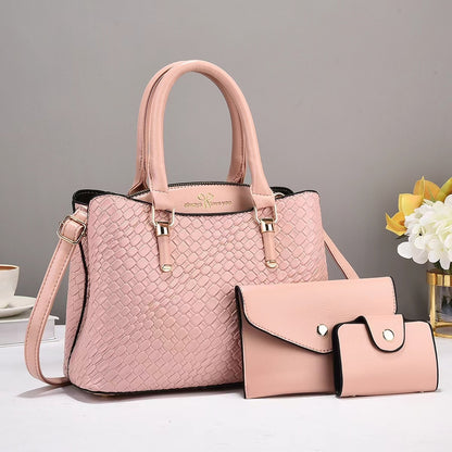 Woven Texture Three-Piece Shoulder Bag Set | Large Capacity Handbag Combo