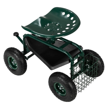 Heavy-Duty Rolling Garden Cart with Adjustable Seat & Tool Tray