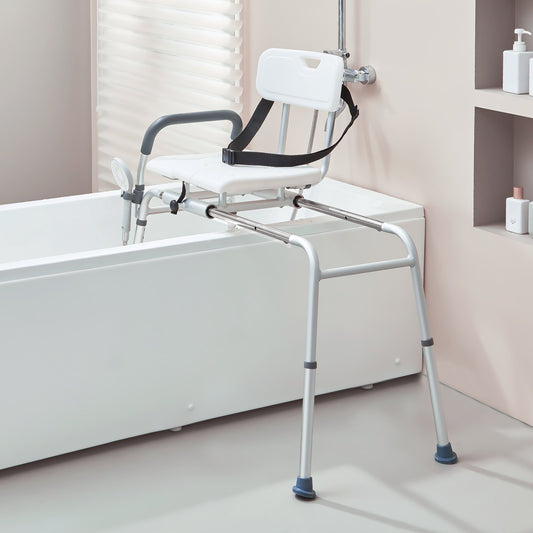Sliding Tub Transfer Bench Shower Chair | Reversible Backrest Bath Seat