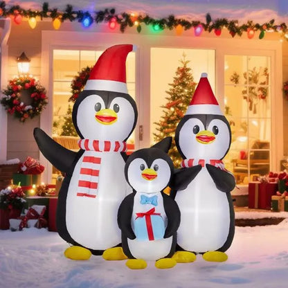 6FT Inflatable Christmas Decoration | Lighted Penguin Family Yard Decor with LED Lights