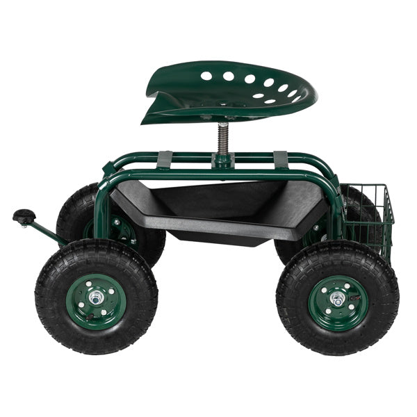Heavy-Duty Rolling Garden Cart with Adjustable Seat & Tool Tray