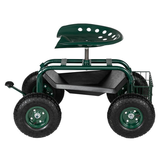Heavy-Duty Rolling Garden Cart with Adjustable Seat & Tool Tray