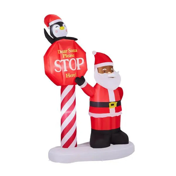 8.2FT Inflatable Black Santa & Road Sign | Lighted Christmas Yard Decoration
