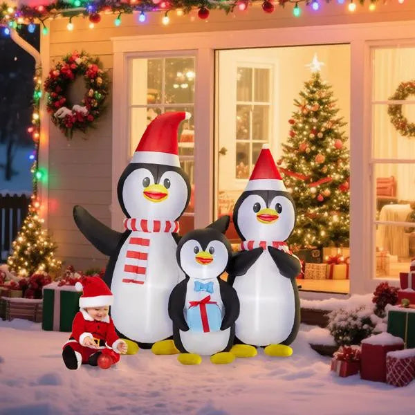 6FT Inflatable Christmas Decoration | Lighted Penguin Family Yard Decor with LED Lights