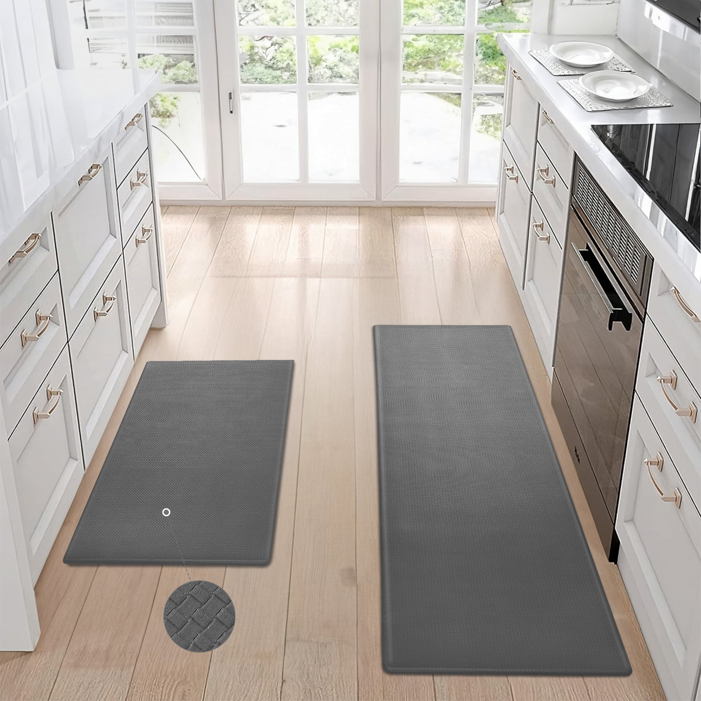 Non-Slip Waterproof Kitchen Floor Mat Set | 2-Piece Easy-to-Clean Anti-Fatigue Cushioned Rugs