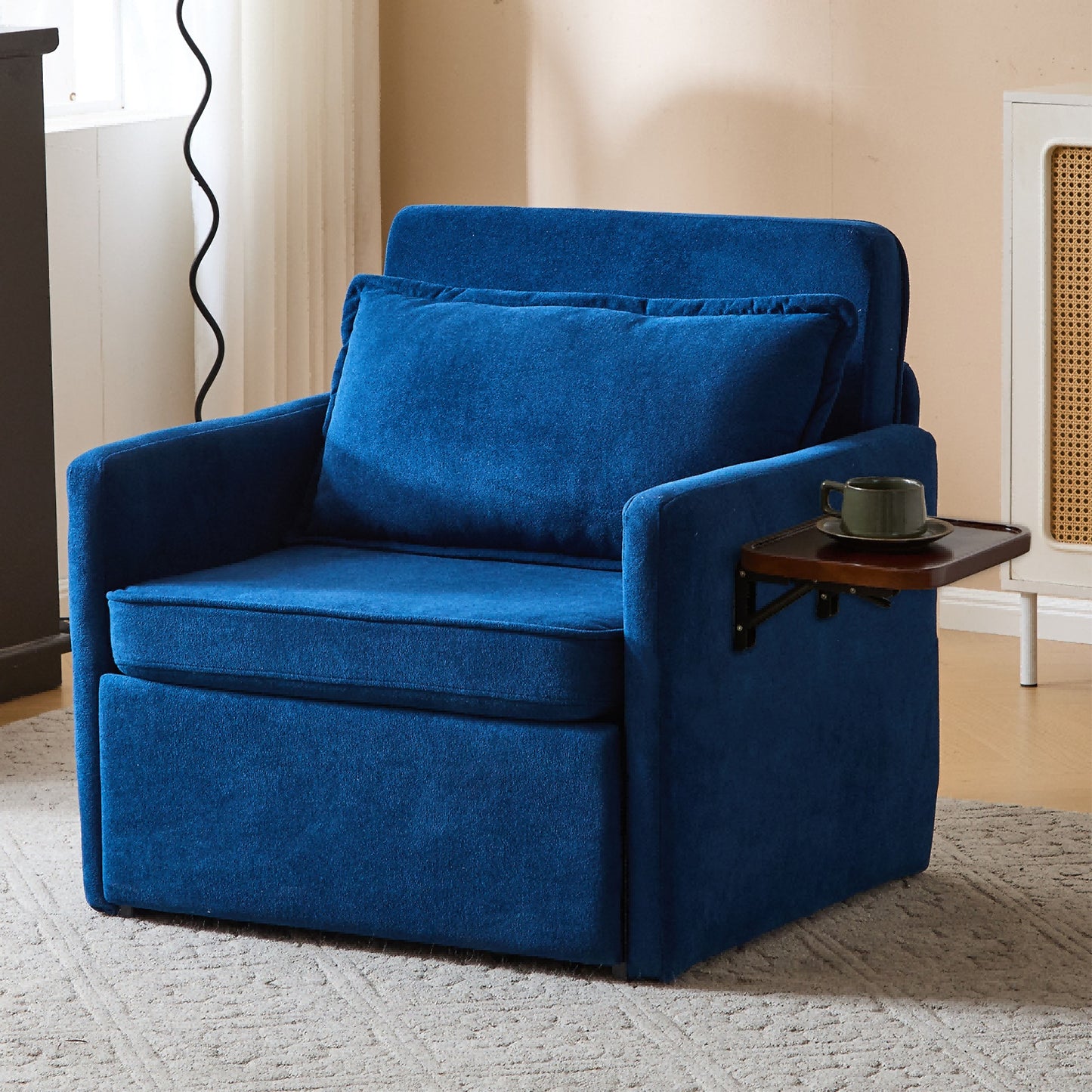 Convertible Sleeper Chair Bed | 3-in-1 Pull-Out Sofa with Charging Station & Tray Table