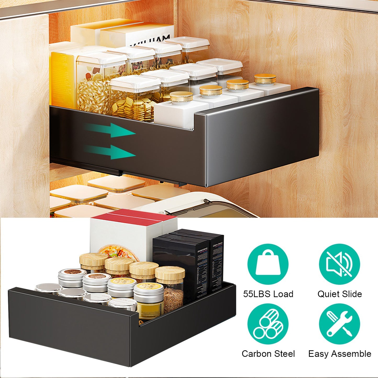 Pull-Out Cabinet Organizer | Slide-Out Storage Drawer for Kitchen & Bathroom