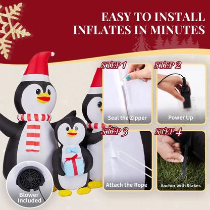 6FT Inflatable Christmas Decoration | Lighted Penguin Family Yard Decor with LED Lights