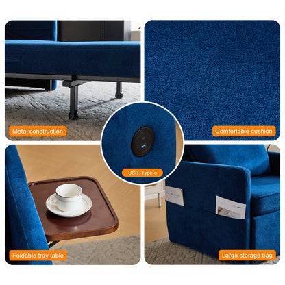 Convertible Sleeper Chair Bed | 3-in-1 Pull-Out Sofa with Charging Station & Tray Table