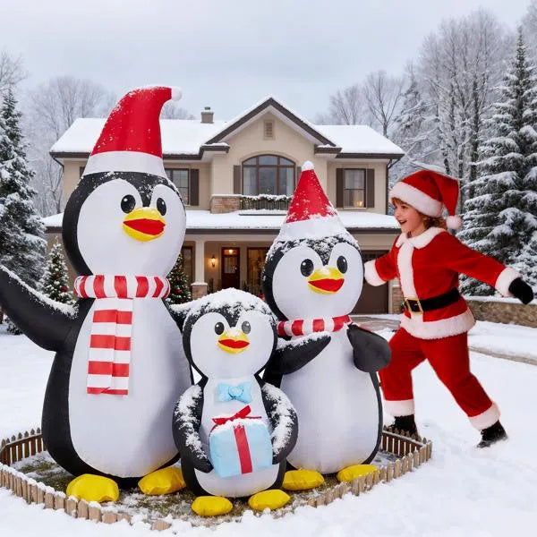 6FT Inflatable Christmas Decoration | Lighted Penguin Family Yard Decor with LED Lights