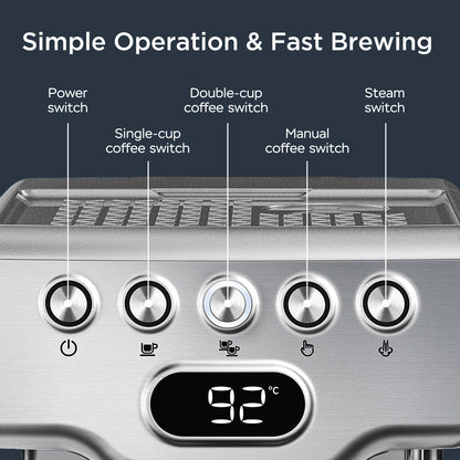 Geek Chef Espresso Machine | 20 Bar Coffee Maker with Milk Frother for Latte & Cappuccino