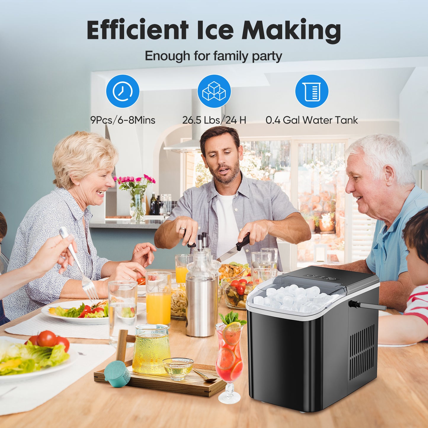 Portable Countertop Ice Maker | 6 Bullet Ice Cubes in 9 Minutes