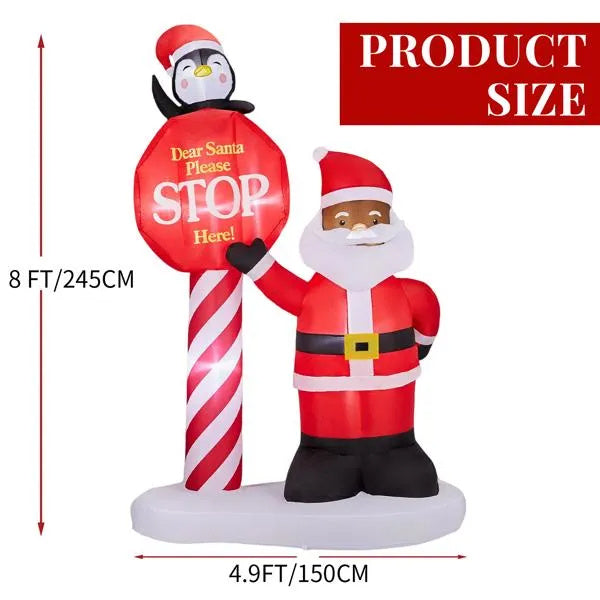 8.2FT Inflatable Black Santa & Road Sign | Lighted Christmas Yard Decoration