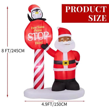 8.2FT Inflatable Black Santa & Road Sign | Lighted Christmas Yard Decoration
