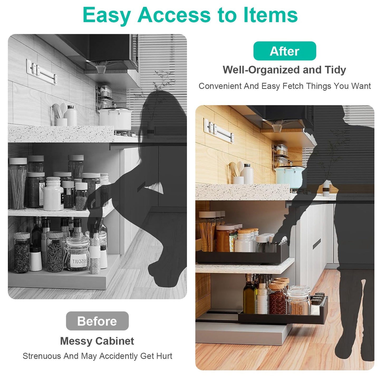 Pull-Out Cabinet Organizer | Slide-Out Storage Drawer for Kitchen & Bathroom