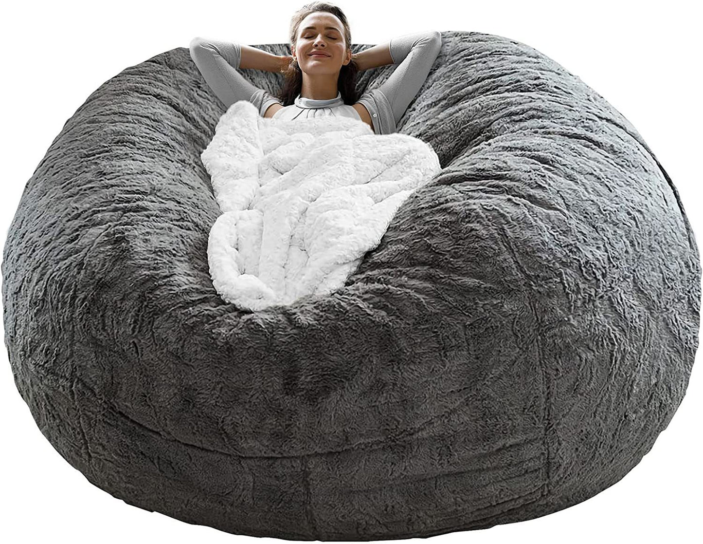 Velvet Bean Bag Cover | 6FT Round Floor Lounge Chair, Dark Grey