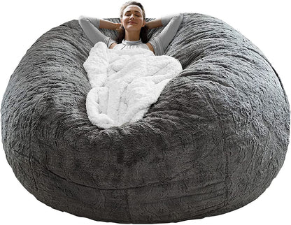Velvet Bean Bag Cover | 6FT Round Floor Lounge Chair, Dark Grey