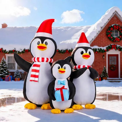 6FT Inflatable Christmas Decoration | Lighted Penguin Family Yard Decor with LED Lights