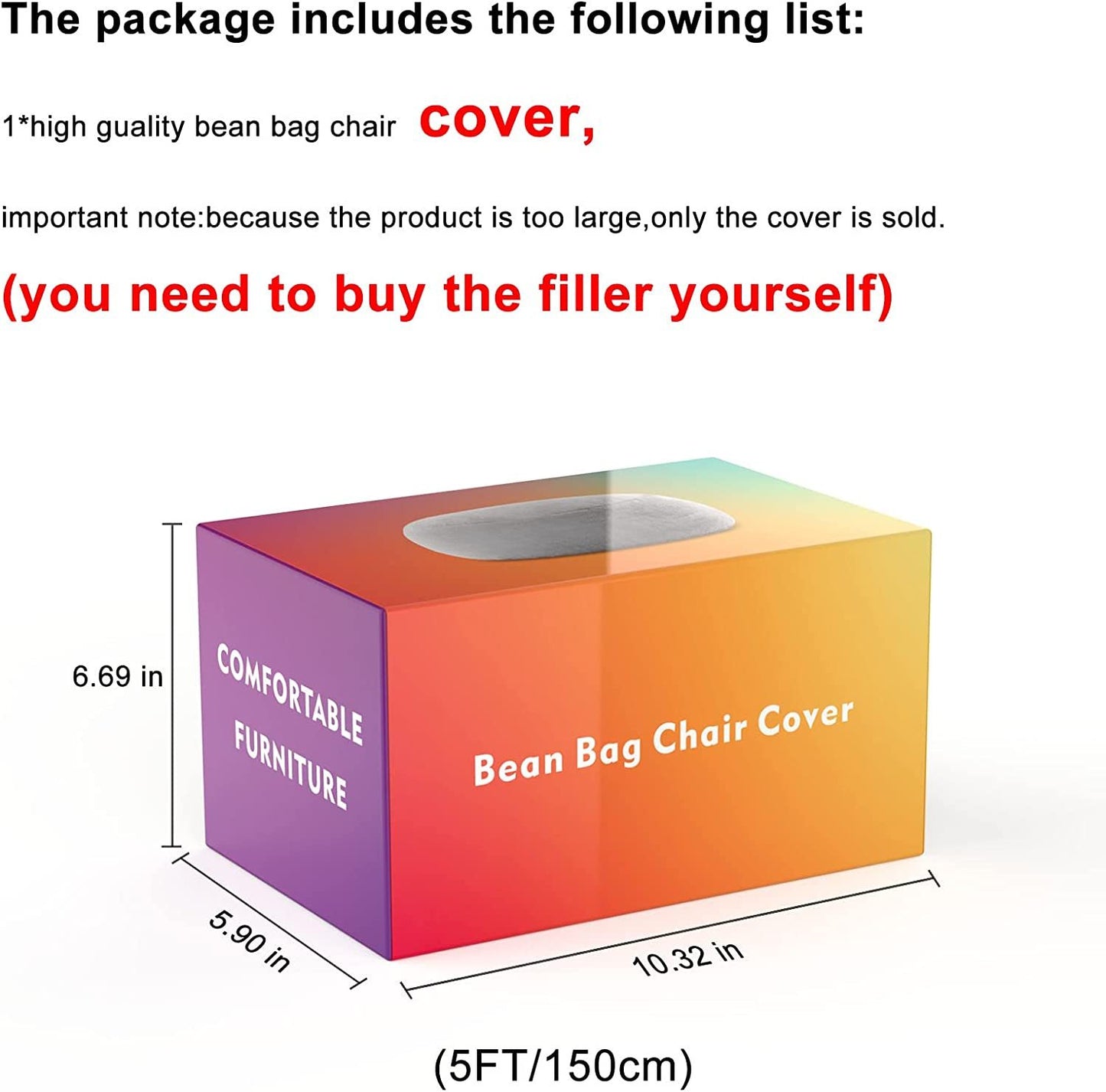 Velvet Bean Bag Cover | 6FT Round Floor Lounge Chair, Dark Grey