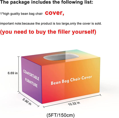 Velvet Bean Bag Cover | 6FT Round Floor Lounge Chair, Dark Grey