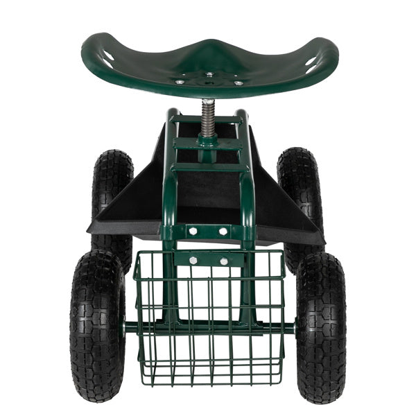 Heavy-Duty Rolling Garden Cart with Adjustable Seat & Tool Tray
