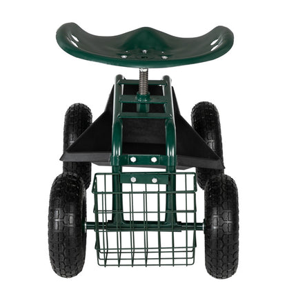 Heavy-Duty Rolling Garden Cart with Adjustable Seat & Tool Tray