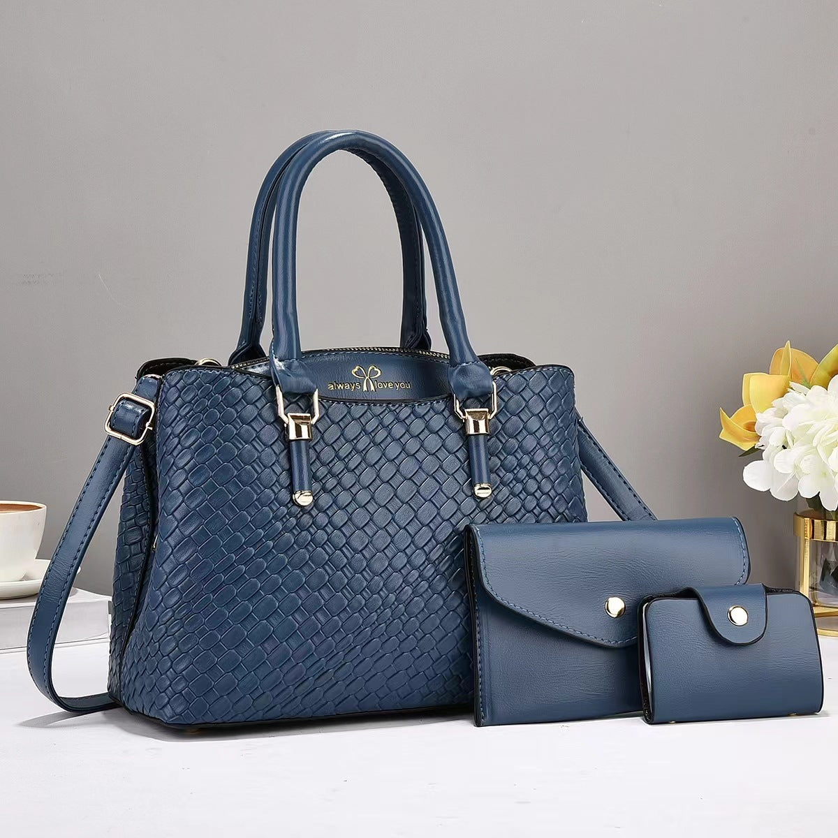 Woven Texture Three-Piece Shoulder Bag Set | Large Capacity Handbag Combo
