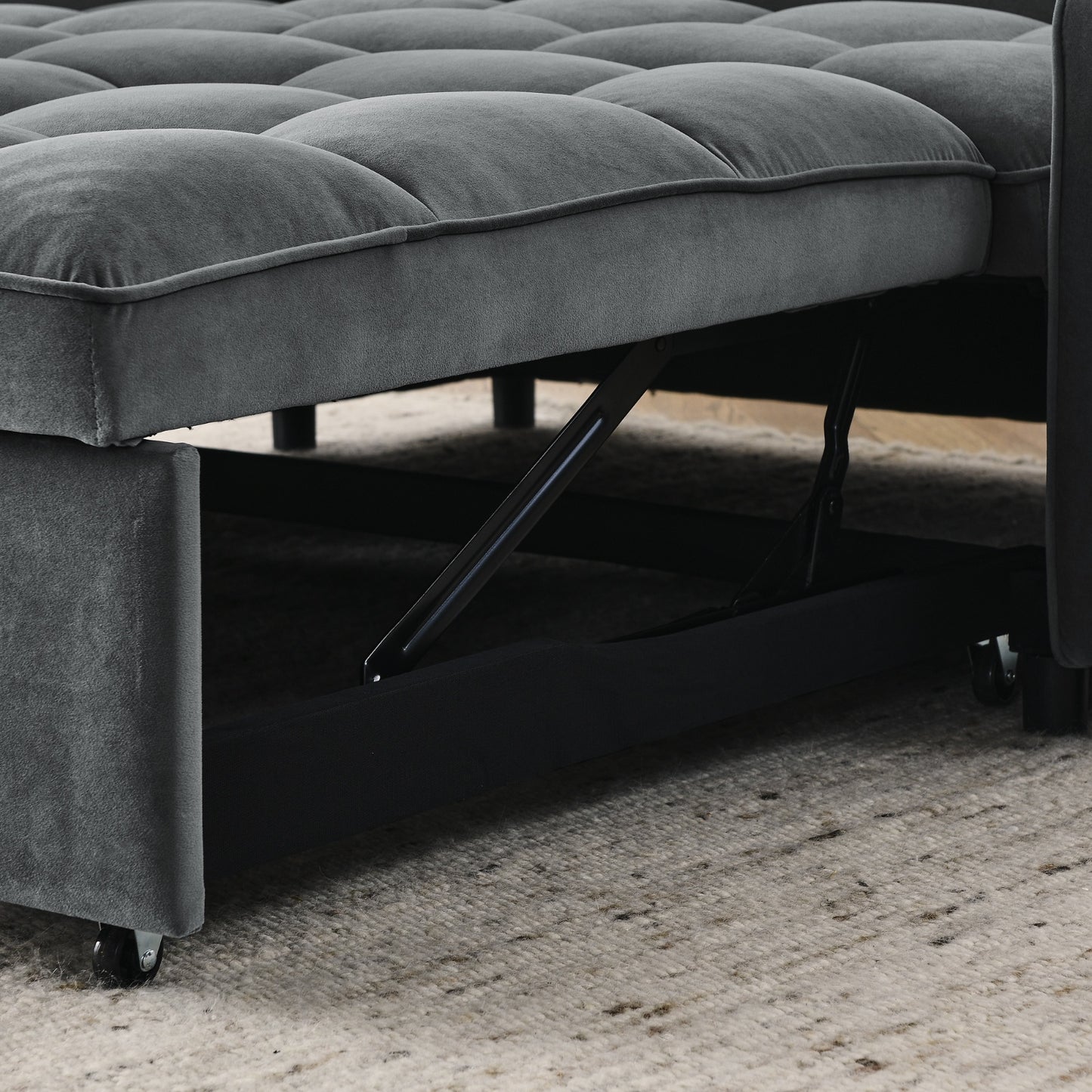 Grey Velvet Sofa Bed Loveseat | Pull-Out Bed with Type-C & USB Charging