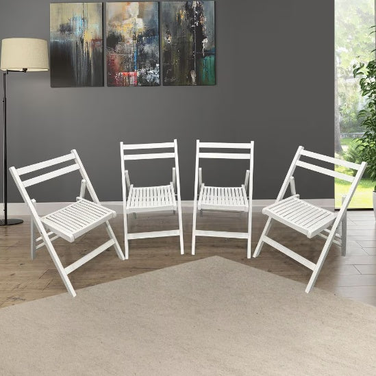 White Slatted Wood Folding Chairs – 4-Pack for Weddings & Events