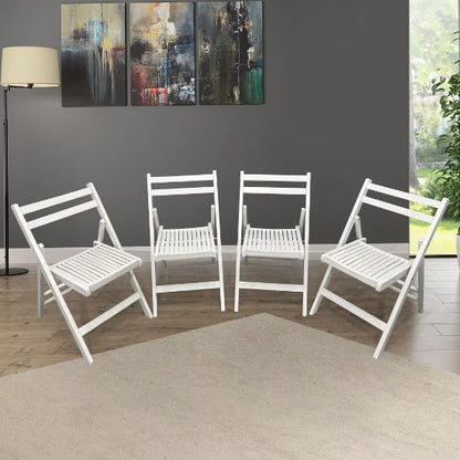 White Slatted Wood Folding Chairs – 4-Pack for Weddings & Events