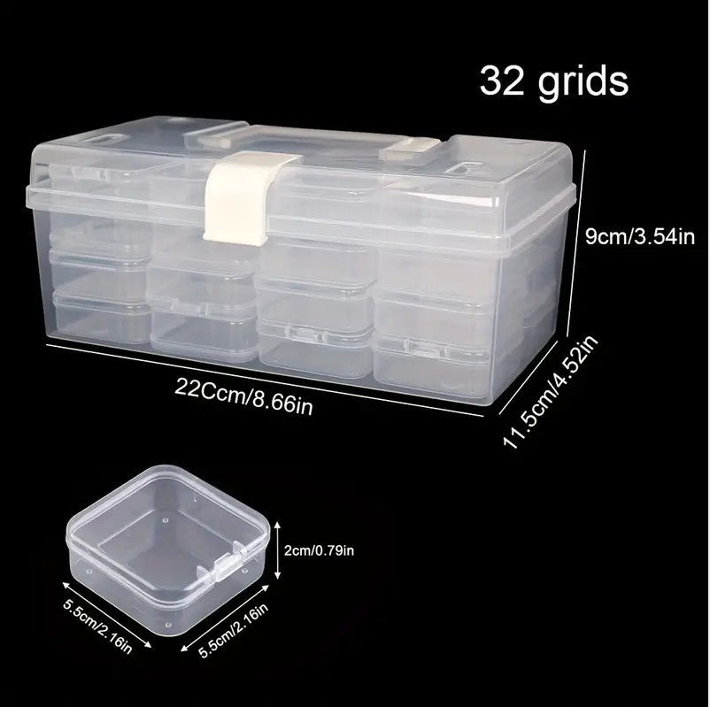 32-Grid Transparent Plastic Storage Box | Large Capacity Clear Organizer for Jewelry, Beads, Crafts & Small Parts
